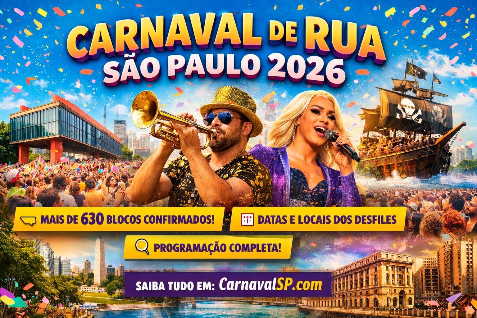 🎭 Carnaval de Rua de São Paulo 2026: Lista completa dos blocos com datas e locais de desfile
