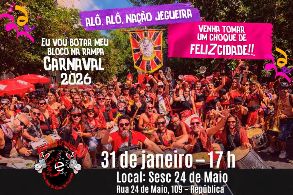 Eu Vou Botar Meu Bloco na Rampa: pré-Carnaval gratuito no Sesc 24 de Maio (com o Jegue Elétrico)