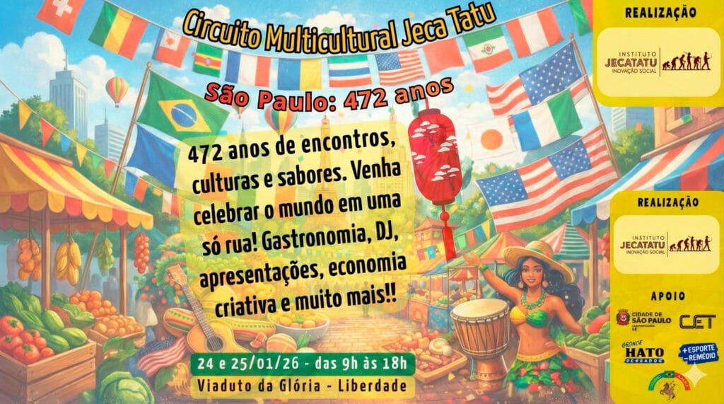 Circuito Multicultural Jeca Tatu celebra São Paulo 472 anos na Liberdade: guia completo para os dias 24 e 25 de janeiro de 2026