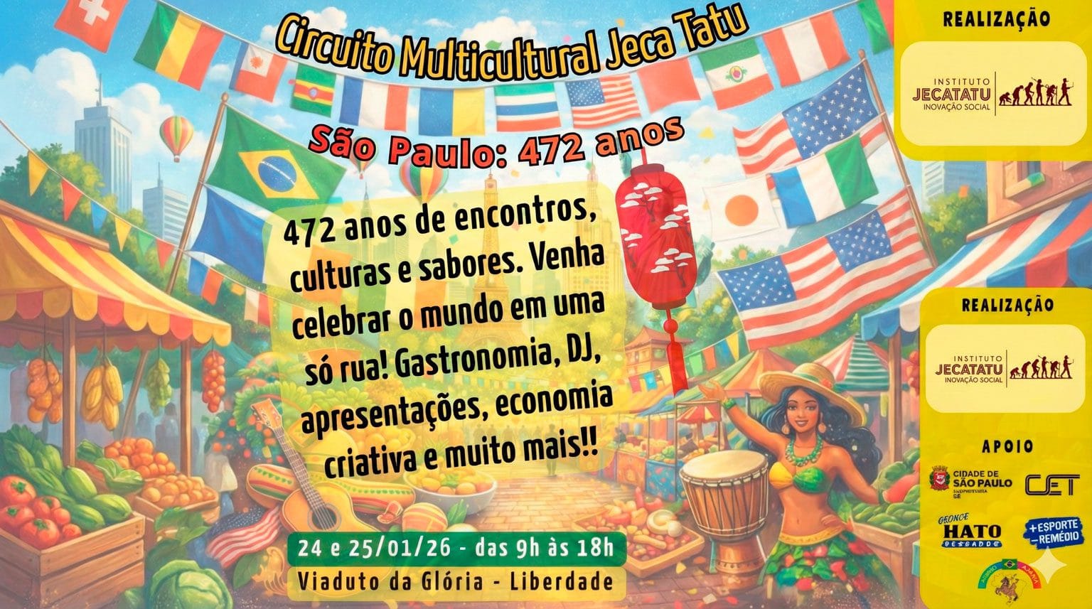 Circuito Multicultural Jeca Tatu celebra São Paulo 472 anos na Liberdade: guia completo para os dias 24 e 25 de janeiro de 2026