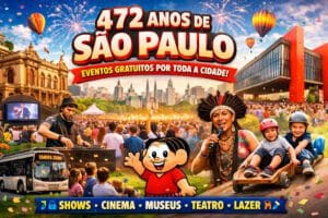 Aniversário de São Paulo (472 anos): guia dos eventos gratuitos neste domingo, 25 de janeiro de 2026 - shows, cinema, museus e atividades pela cidade