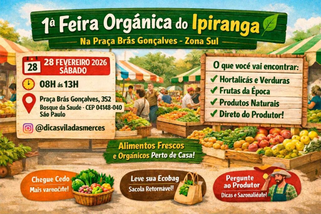 1ª Feira Orgânica do Ipiranga estreia na Praça Brás Gonçalves e leva alimentos frescos ao coração da Zona Sul
