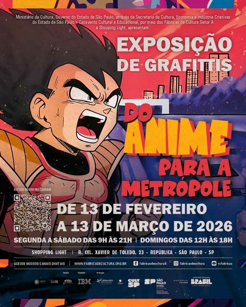 Exposição de grafite no Shopping Light transforma o Centro de SP em “episódio” de Dragon Ball — e a entrada é grátis